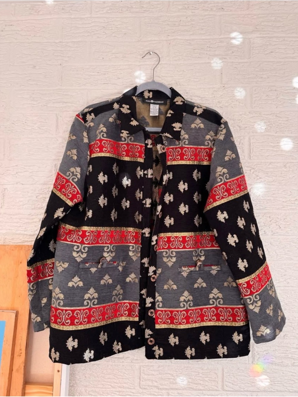 Patterned Utility Jacket in Black, Red & Gray